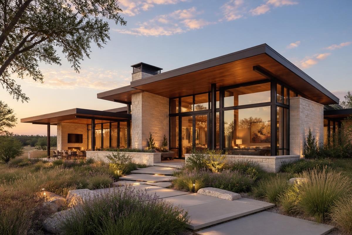Conceptual Whitehawk Home design in a contemporary style with a low-slope reinforced insulated concrete roof strategy; not a completed WHITEHAWK ICF project.